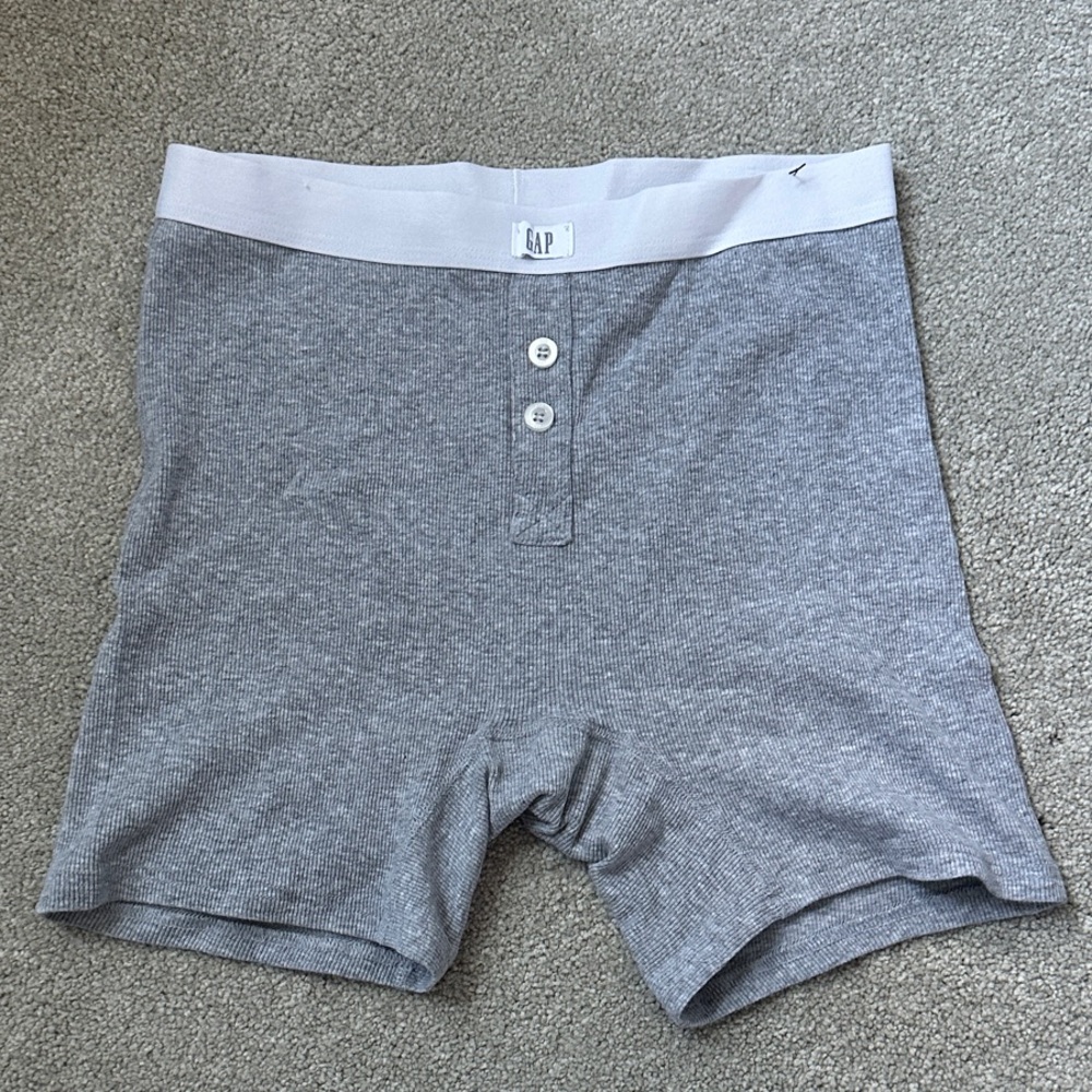 GAP Grey Ribbed Boxer Briefs with White Waistband